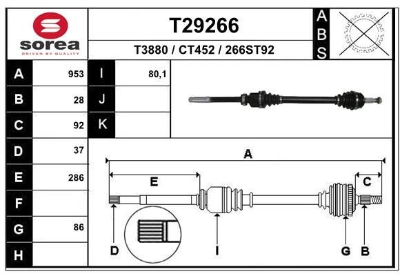EAI Arbre de transmission T29266 Peugeot 806 Cardan EAI T29266