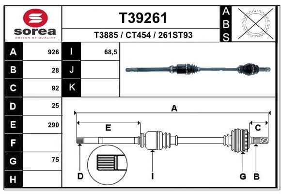 EAI Arbre de transmission T39261 Peugeot 806 Cardan EAI T39261