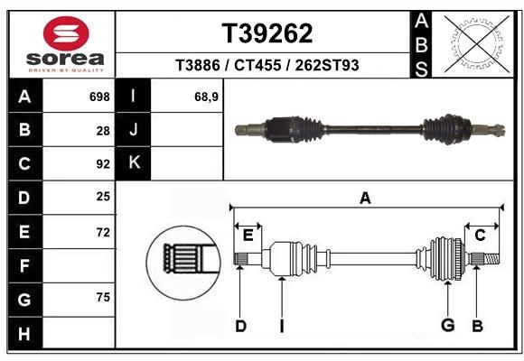 EAI Aandrijfas T39262 T39262 Aandrijfassen CITROËN C4 EAI