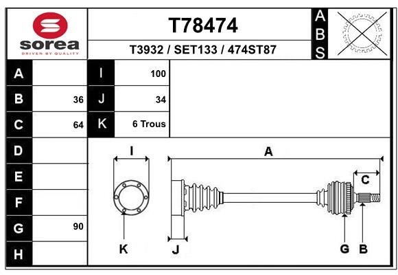 EAI Aandrijfas T78474 Skoda KAROQ Aandrijfassen EAI T78474