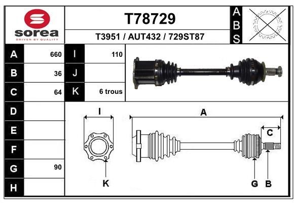 EAI Aandrijfas T78729 Steekas EAI KAROQ T78729 goedkoop