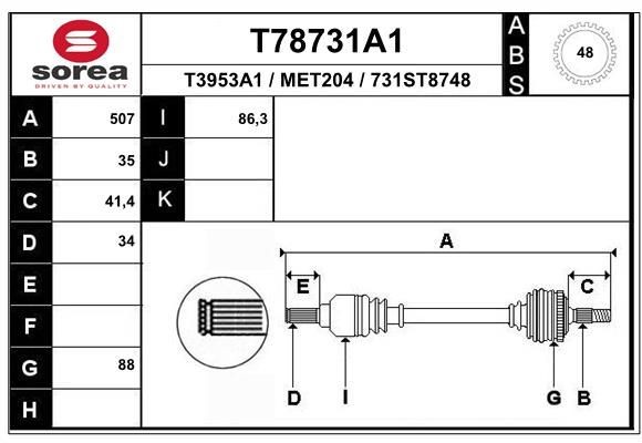 EAI Arbre de transmission T78731A1 Cardan EAI CLS T78731A1 pas cher