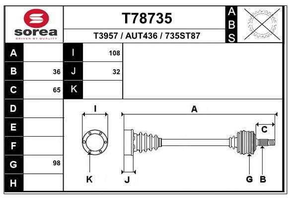 EAI Drivaksel T78735 T78735 Drivaksel EAI AUDI Q5