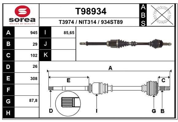 EAI Drivaksel T98934 Drivaksel EAI Nissan BLUEBIRD T98934