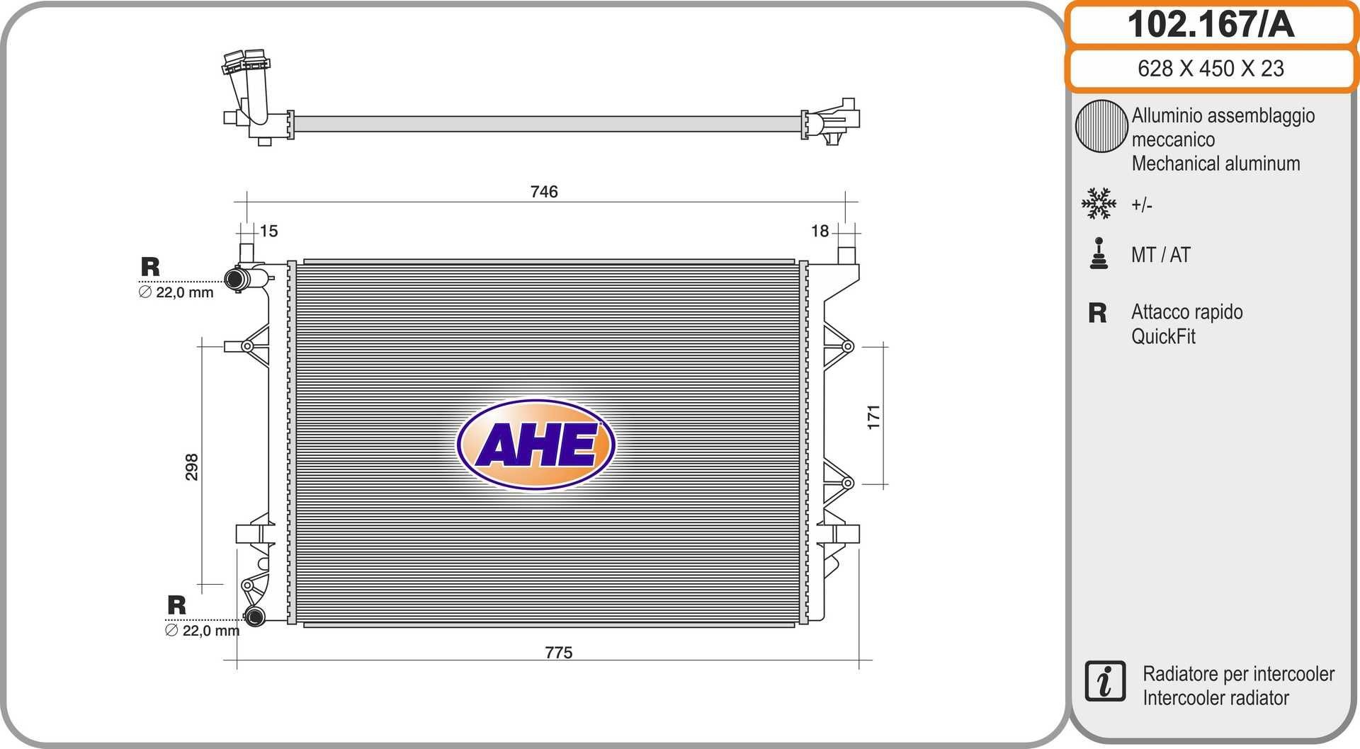 AHE Radiators, Motora dzesēšanas sistēma 102.167/A Dzesēšanas radiatori AHE Volkswagen PASSAT 102.167/A
