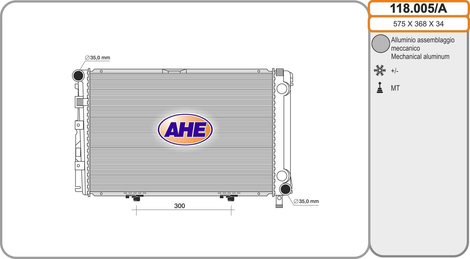 AHE Chladič motora 118.005/A Chladič vody AHE Mercedes-Benz Trieda B 118.005/A