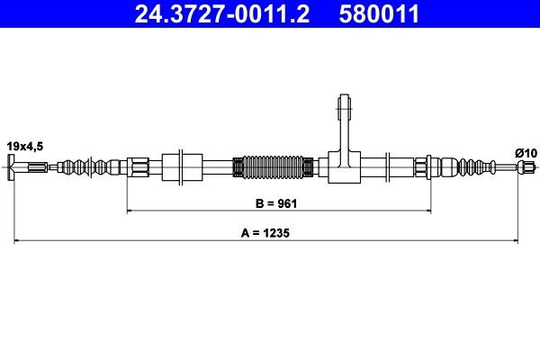 Ντίζα, φρένο ακινητοποίησης ATE 24.3727-0011.2 ATE 24.3727-0011.2: Ντίζα χειροφρένου Alfa Romeo 147 2007