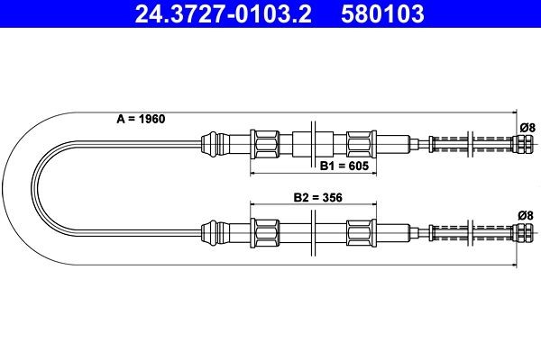 ATE Handremkabel 24.3727-0103.2 Audi QUATTRO Handremkabel ATE 24.3727-0103.2