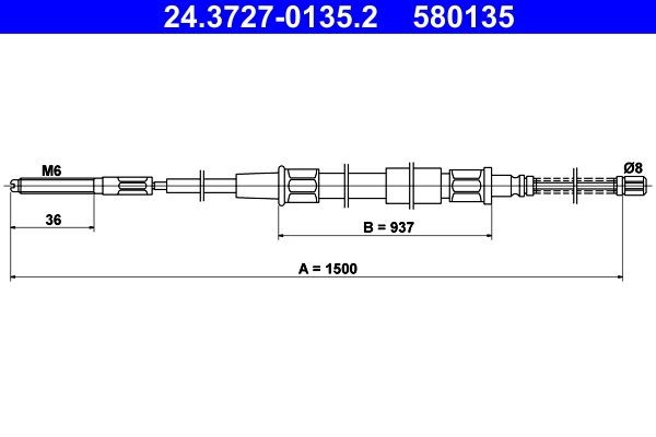 Câble de frein à main ATE 24.3727-0135.2 ATE 24.3727-0135.2 Tirette à câble frein de stationnement Volkswagen VENTO 2010