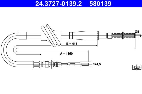 ATE Tautrekk, håndbremse 24.3727-0139.2 ATE 24.3727-0139.2 Bremsewire Audi Coupe B2 pris