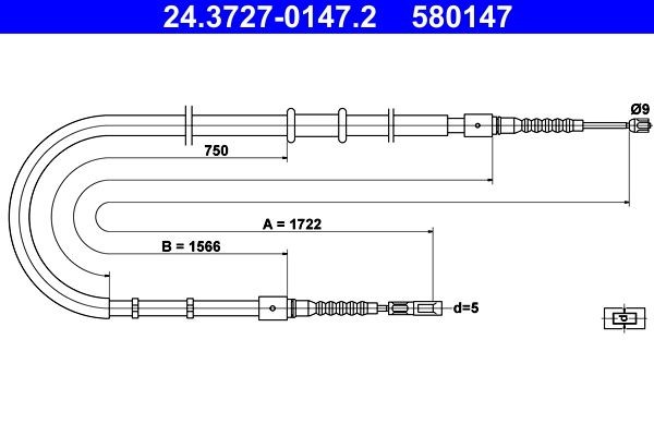 ATE Trose, Stāvbremžu sistēma 24.3727-0147.2 Rokas bremzes trose ATE A6 24.3727-0147.2 lēti