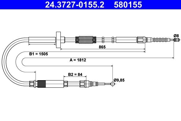 ATE Trose, Stāvbremžu sistēma 24.3727-0155.2 Rokas bremzes trose ATE A6 24.3727-0155.2 lēti