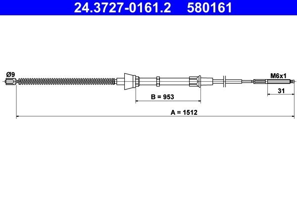 ATE Handbromsvajer 24.3727-0161.2 ATE 24.3727-0161.2 elektrisk handbroms Seat Cordoba 6K1 pris