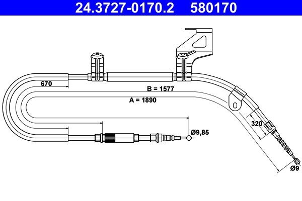 ATE Handbromsvajer 24.3727-0170.2 24.3727-0170.2 ATE parkeringsbroms VW CALIFORNIA