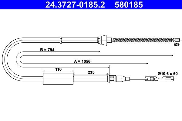 ATE Handbromsvajer 24.3727-0185.2 24.3727-0185.2 ATE handbromswire AUDI A7