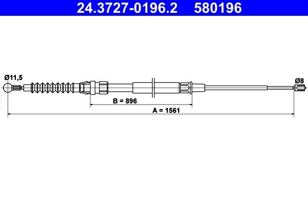 ATE Câble de frein à main 24.3727-0196.2 Volkswagen CALIFORNIA Frein de secours ATE 24.3727-0196.2