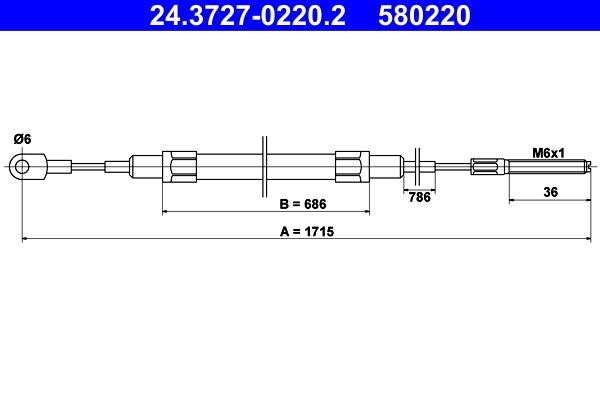 ATE Handremkabel 24.3727-0220.2 BMW 6-serie Handremkabel ATE 24.3727-0220.2