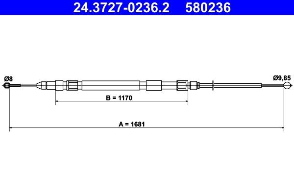 ATE Håndbremsekabel 24.3727-0236.2 ATE 24.3727-0236.2 originale Parkeringsbremse PEUGEOT 304 pris
