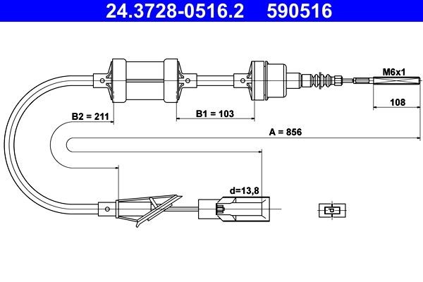 Ντίζα, μηχανισμός συμπλέκτη ATE 24.3728-0516.2 ATE 24.3728-0516.2 Ντίζα συμπλέκτη FIAT QUBO 2019