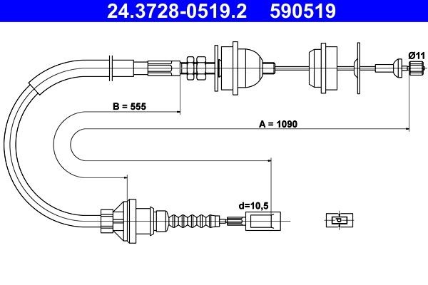 ATE Cavo frizione 24.3728-0519.2 24.3728-0519.2 Cavo frizione ATE CITROËN AX costo