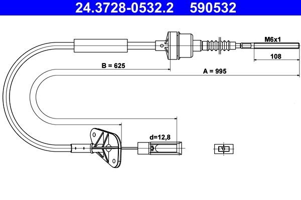 ATE Koppelingskabel 24.3728-0532.2 Ford USA RANGER Koppelingskabel ATE 24.3728-0532.2