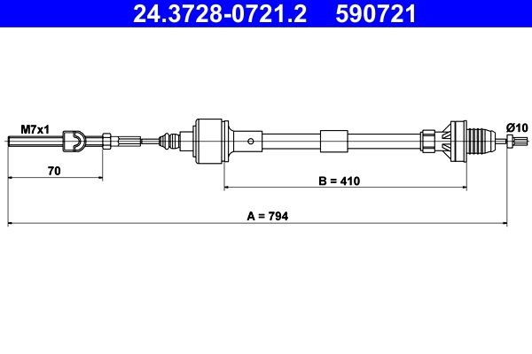 ATE Clutchkabel 24.3728-0721.2 Koblingskabel ATE CHEVROLET 24.3728-0721.2