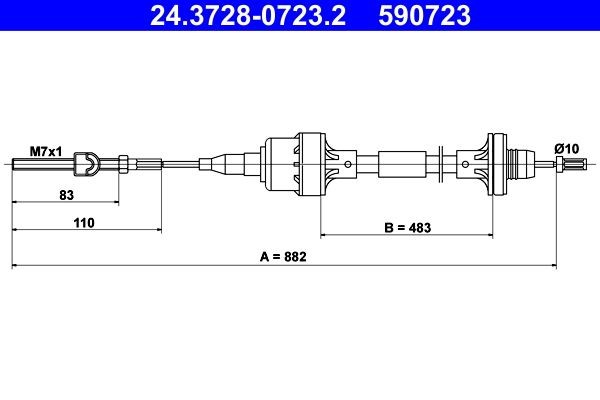 ATE Tross, sidurikasutus 24.3728-0723.2 24.3728-0723.2 Siduritross OPEL VECTRA ATE