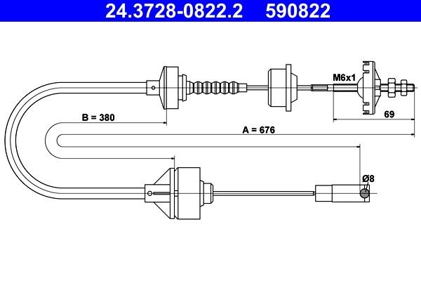 Cabo de aço, accionamento da embraiagem ATE 24.3728-0822.2 ATE 24.3728-0822.2 Cabo de embreagem PEUGEOT 407 2018