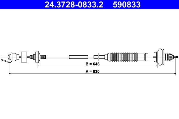 ATE Cabo de aço, accionamento da embraiagem 24.3728-0833.2 ATE 24.3728-0833.2 Cabo embraiagem Peugeot 206 cc 2d originais preço