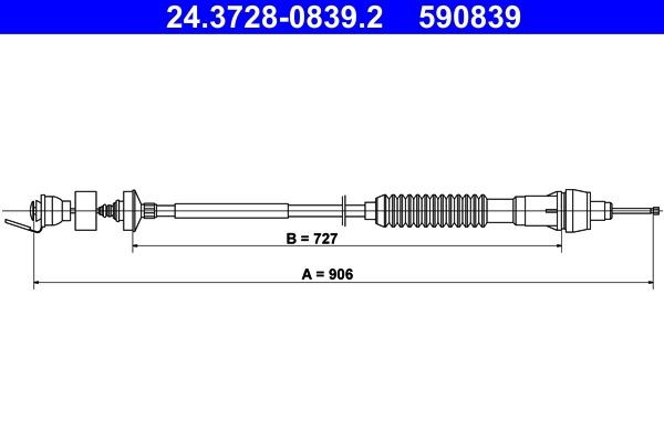 Cabo de aço, accionamento da embraiagem ATE 24.3728-0839.2 ATE 24.3728-0839.2 Cabo embraiagem CITROËN C4 2025