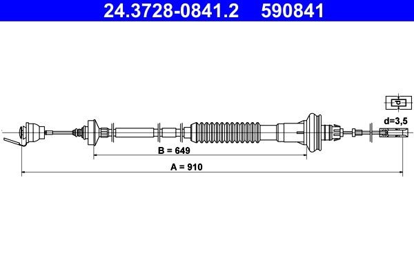 ATE Câble d'embrayage 24.3728-0841.2 Peugeot 407 Câble d'embrayage ATE 24.3728-0841.2
