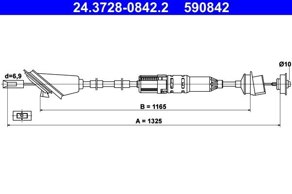 ATE Koppelingskabel 24.3728-0842.2 ATE 24.3728-0842.2 Koppeling PEUGEOT 106 II Van / Hatchback (1S_) 1997