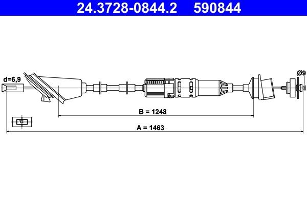 ATE Koppelingskabel 24.3728-0844.2 ATE 24.3728-0844.2 Koppeling PEUGEOT 106 II Van / Hatchback (1S_) 2000