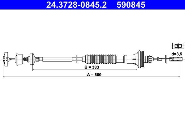 ATE Câble d'embrayage 24.3728-0845.2 Câble d'embrayage ALFA ROMEO ATE 24.3728-0845.2