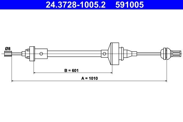 ATE Koblingskabel 24.3728-1005.2 Koblingskabel ATE Renault TWINGO 24.3728-1005.2
