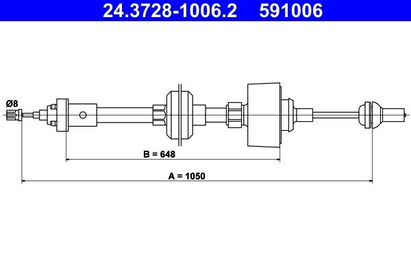 ATE Koblingskabel 24.3728-1006.2 24.3728-1006.2 Koblingskabel RENAULT TWINGO ATE