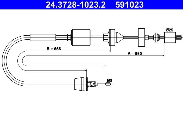 ATE Clutchkabel 24.3728-1023.2 ATE 24.3728-1023.2 originale Clutchwire Nissan Pickup D22 hva koster