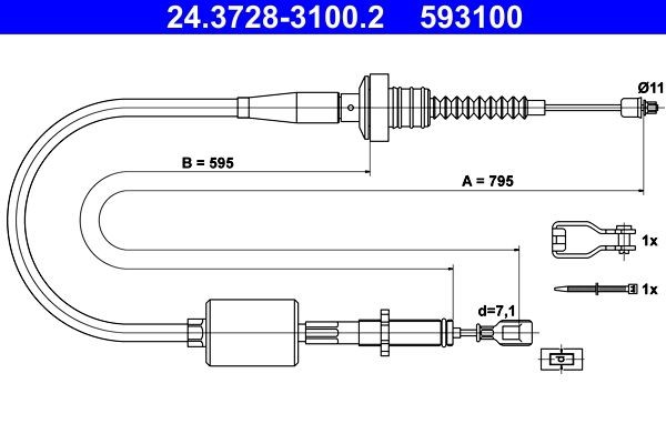 ATE Clutchkabel 24.3728-3100.2 ATE 24.3728-3100.2 Koblingskabel Hyundai Pony X-2 billige