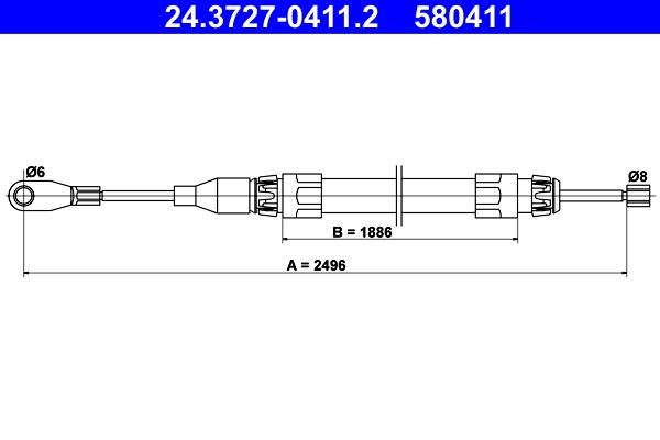 ATE Trose, Stāvbremžu sistēma 24.3727-0411.2 Rokas bremzes trose ATE Dacia SANDERO 24.3727-0411.2