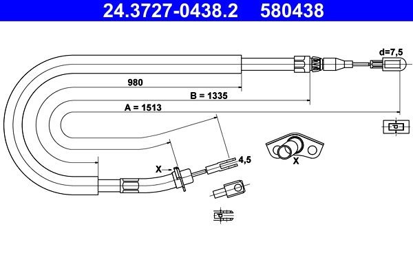 Håndbremsekabel ATE 24.3727-0438.2 ATE 24.3727-0438.2 Bremsekabel VW LT 2006