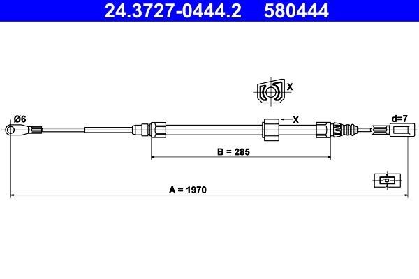 Håndbremsekabel ATE 24.3727-0444.2 ATE 24.3727-0444.2: Håndbremsekabel Volkswagen LT 2006