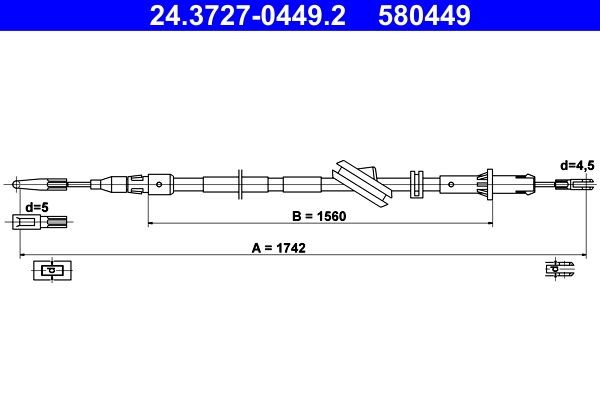 ATE Handremkabel 24.3727-0449.2 Mercedes-Benz T2 Handremkabel ATE 24.3727-0449.2