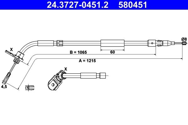 ATE Câble de frein à main 24.3727-0451.2 ATE 24.3727-0451.2 Tirette à câble frein de stationnement Hyundai i30 pas cher