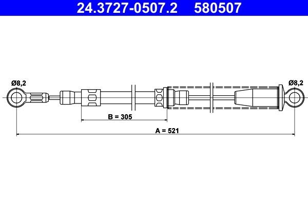 Trose, Stāvbremžu sistēma ATE 24.3727-0507.2 ATE 24.3727-0507.2: Rokas bremzes trose Fiat UNO 2019