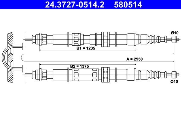 ATE Cabo de aço, travão de estacionamento 24.3727-0514.2 ATE 24.3727-0514.2 originais Cabo do freio de mão 164 (164) custo