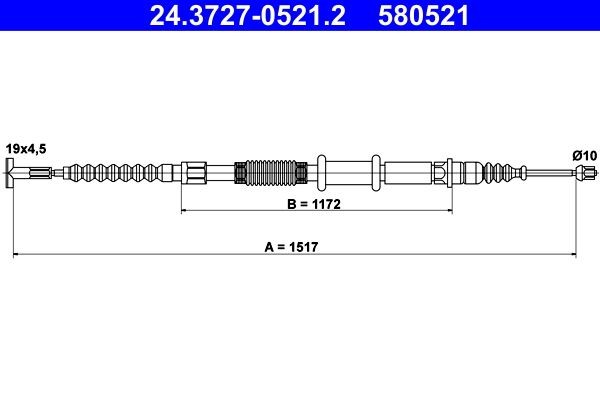 ATE Håndbremsekabel 24.3727-0521.2 ATE 24.3727-0521.2 originale Fiat Coupe 175 Håndbremsekabel hvad koster