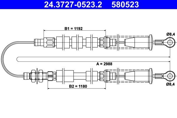 ATE Tautrekk, håndbremse 24.3727-0523.2 Bremsewire ATE Fiat CROMA 24.3727-0523.2