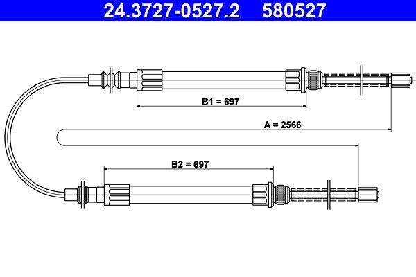 ATE Handbromsvajer 24.3727-0527.2 ATE 24.3727-0527.2 Handbromsvajer Renault LAGUNA kostand