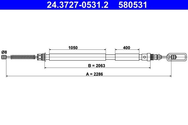 Câble de frein à main ATE 24.3727-0531.2 ATE 24.3727-0531.2: Câble de frein de stationnement Fiat 124 2018