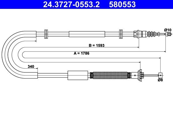ATE Trose, Stāvbremžu sistēma 24.3727-0553.2 Rokas bremzes trose ATE Fiat COUPE 24.3727-0553.2